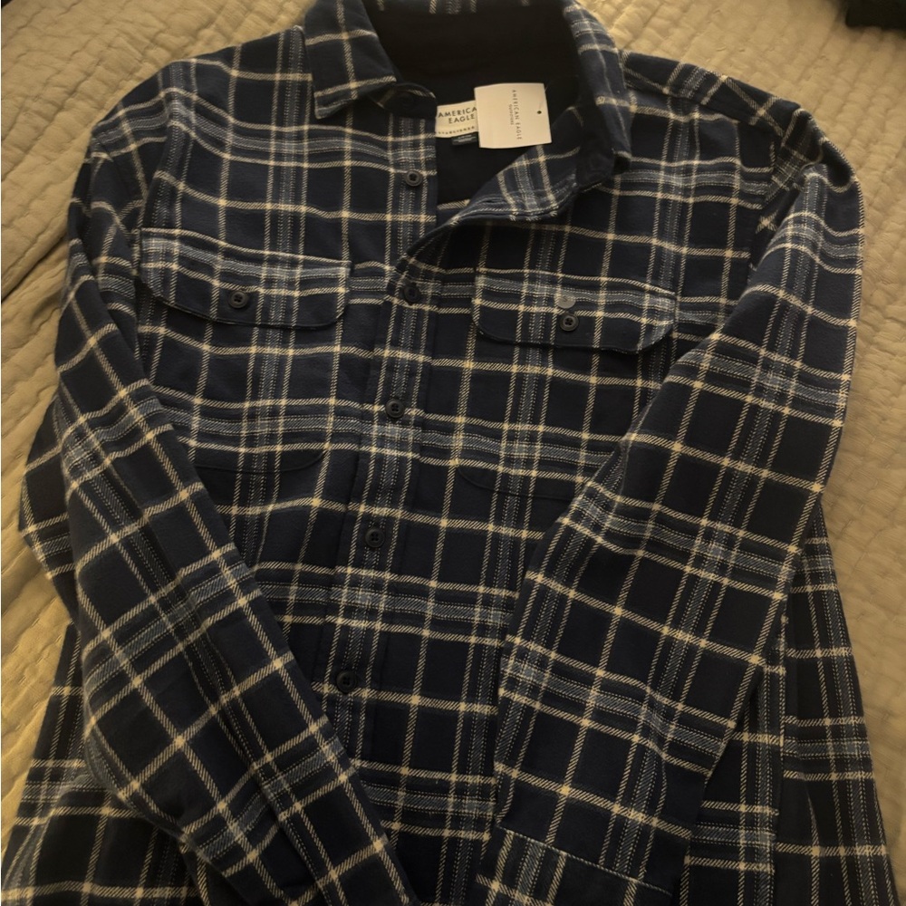 American Eagle Outfitters Dark Blue Checkered Men's Shirt